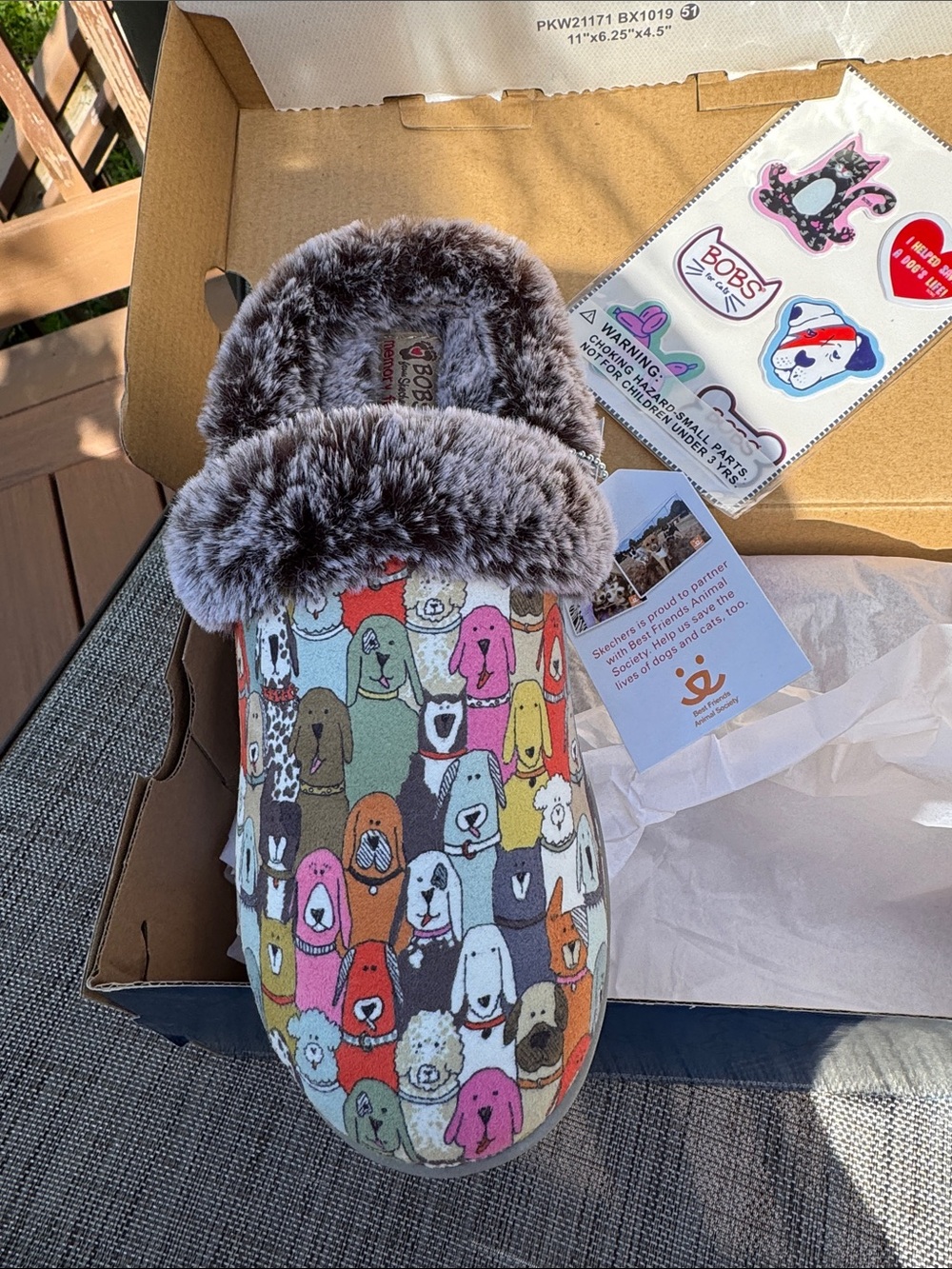 BOBS from Skechers Kids' Gray Multi Dog-Print Fuzzy Clog